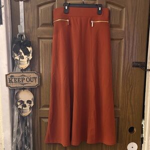 A-Line Rust Skirt with Gold Zippers